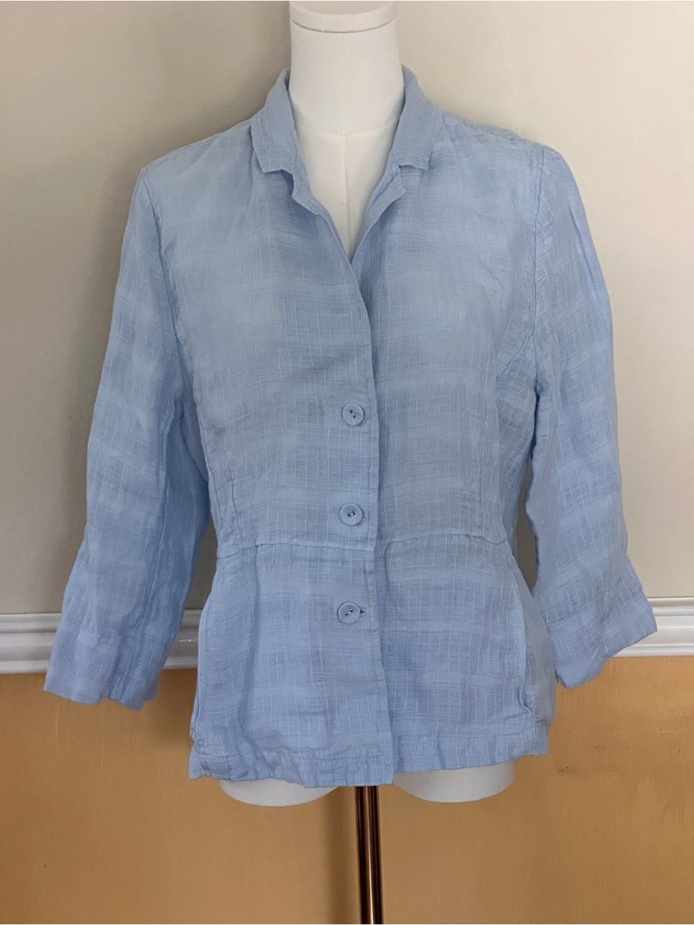 Eileen Fisher 100% Linen Pale Blue Lightweight Gauze Shirt